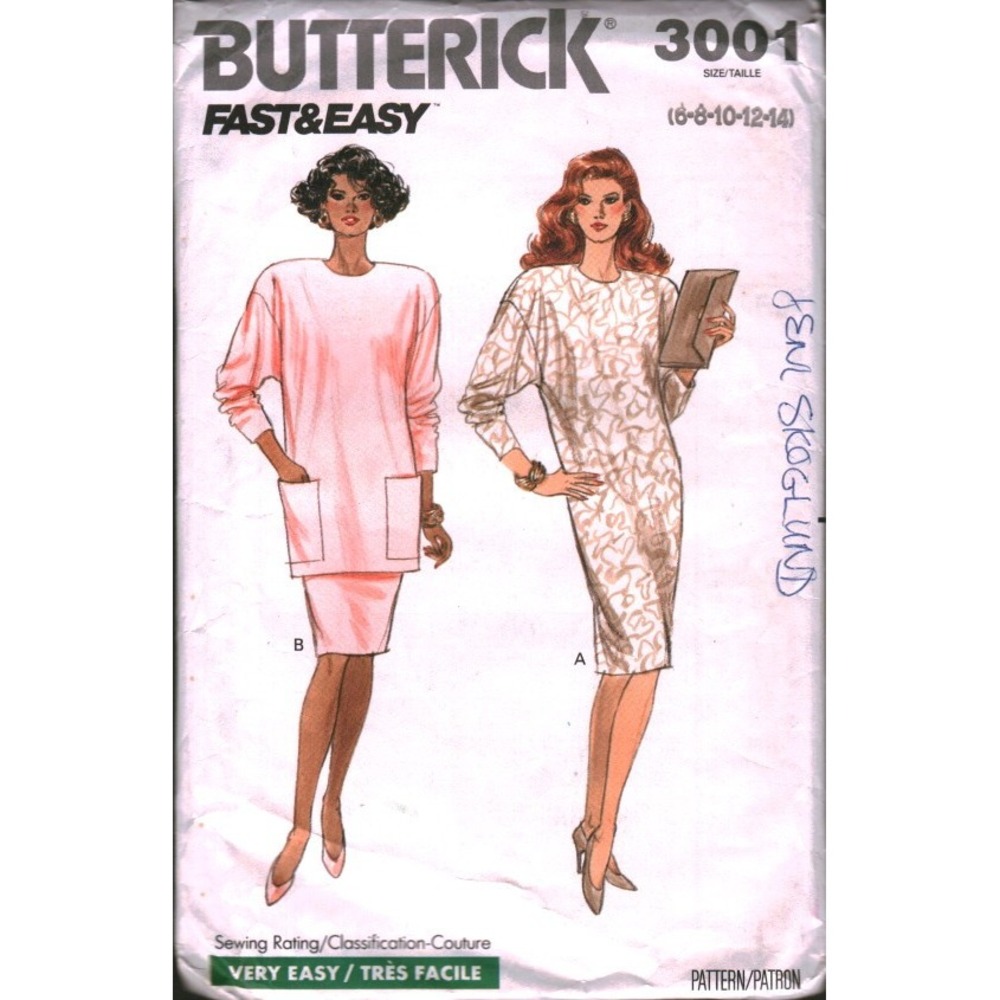 Butterick 3001 Vintage 80s Dress Tunic Skirt Sewing Pattern Size 6-14 Fast Easy